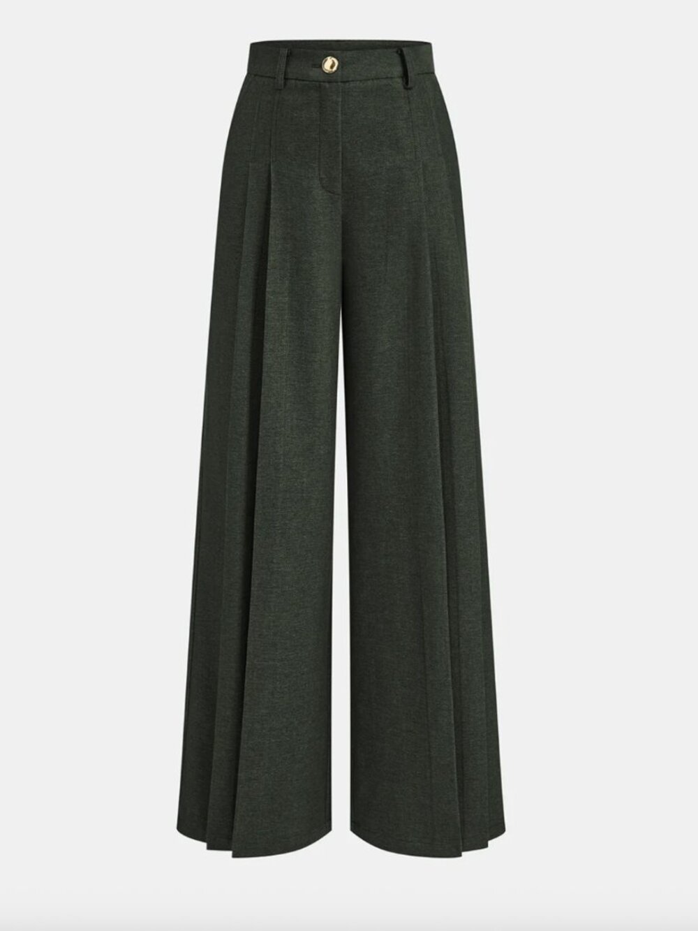 Commense  Mid-Waisted Pleated Wide-Leg Pants - Khaki Tan